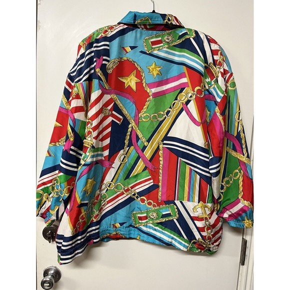 Lady C.A. Sport‎ Jacket Womens 2X Vintage Silk Bold Print Shoulder Pads Nautical - Picture 9 of 12